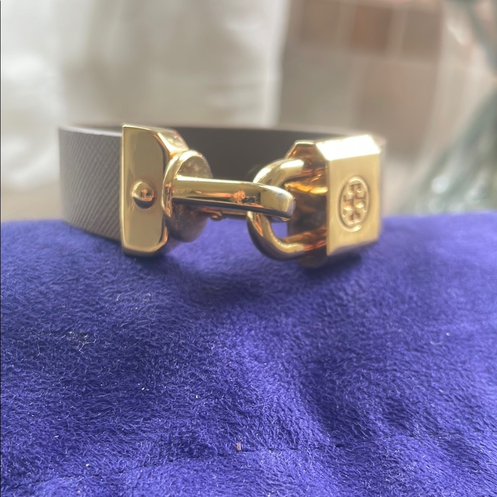 Tory Burch Gold and beige Bracelet with Purple Pouch
